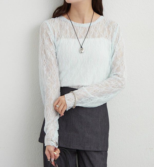  「裾ギャザーレースロングTシャツ」|Tシャツ・カットソー|