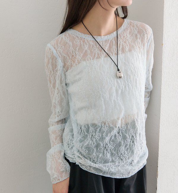  「裾ギャザーレースロングTシャツ」|Tシャツ・カットソー|