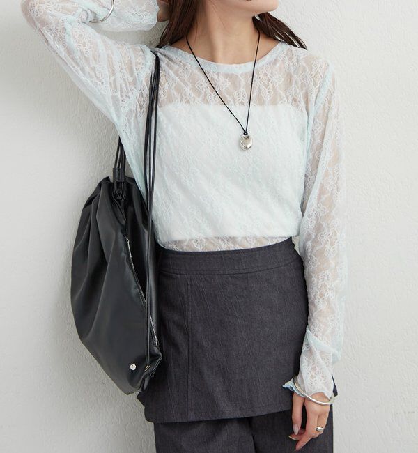  「裾ギャザーレースロングTシャツ」|Tシャツ・カットソー|