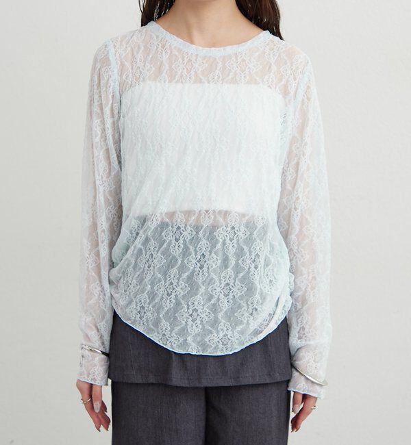  「裾ギャザーレースロングTシャツ」|Tシャツ・カットソー|