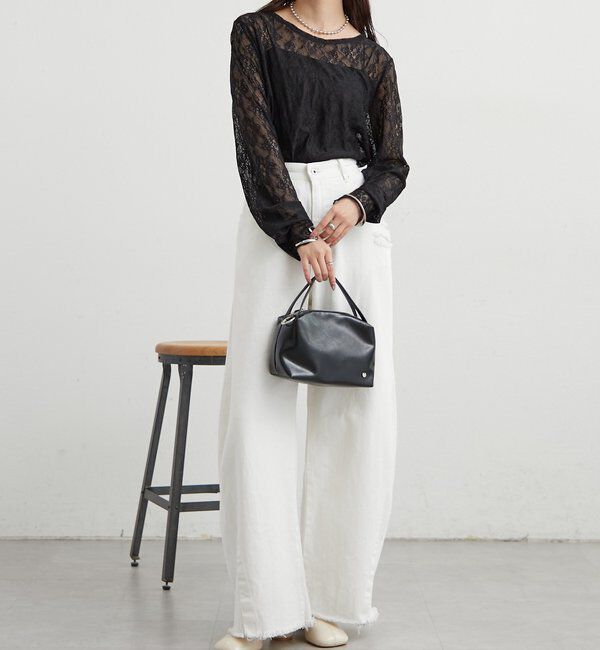  「裾ギャザーレースロングTシャツ」|Tシャツ・カットソー|