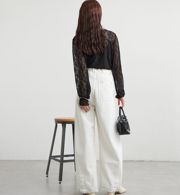  「裾ギャザーレースロングTシャツ」|Tシャツ・カットソー|
