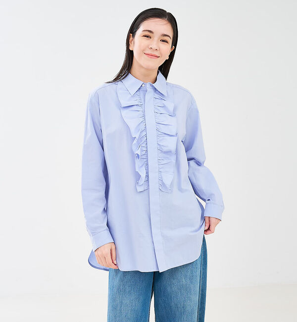 collex「フロントフリルシャツ」|シャツ・ブラウス|サックスブルー