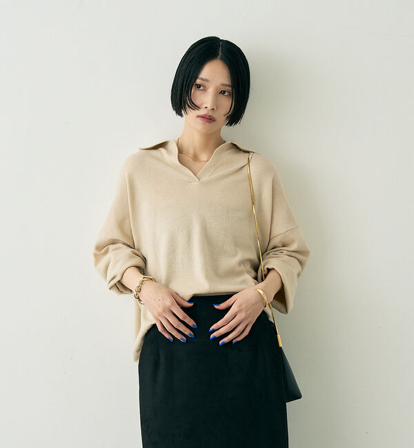 Rouge vif「カシミヤ混ウール襟付きスキッパーニット」|ニット・セーター|