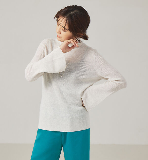 qualite「シアーモヘアリブタートルニット」|ニット・セーター|ライトグレー