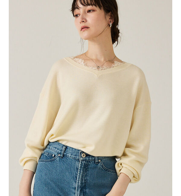 qualite「【トレンドアイテム】Vネックレース付きニット」|ニット・セーター|