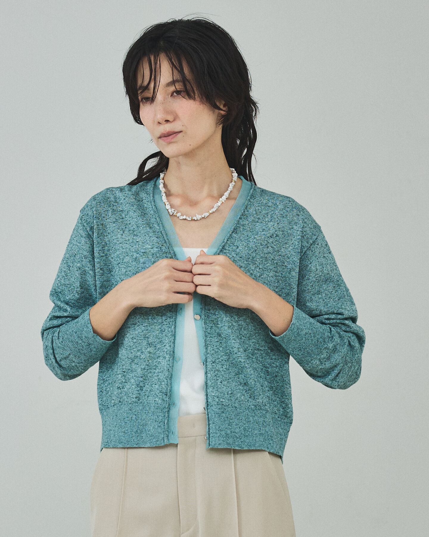 qualite「シアーミックスカーディガン」|カーディガン|グリーン