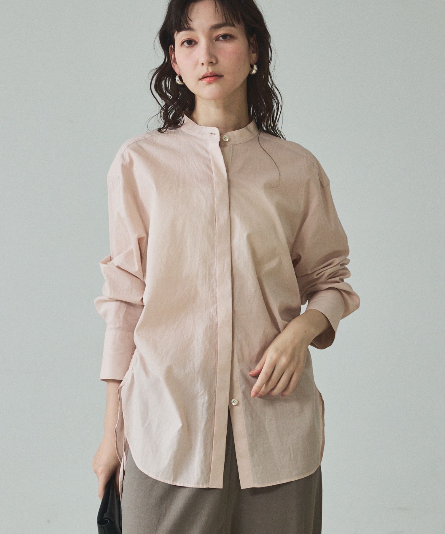 qualite「ウエストドロストシャツ」|シャツ・ブラウス|スモークピンク