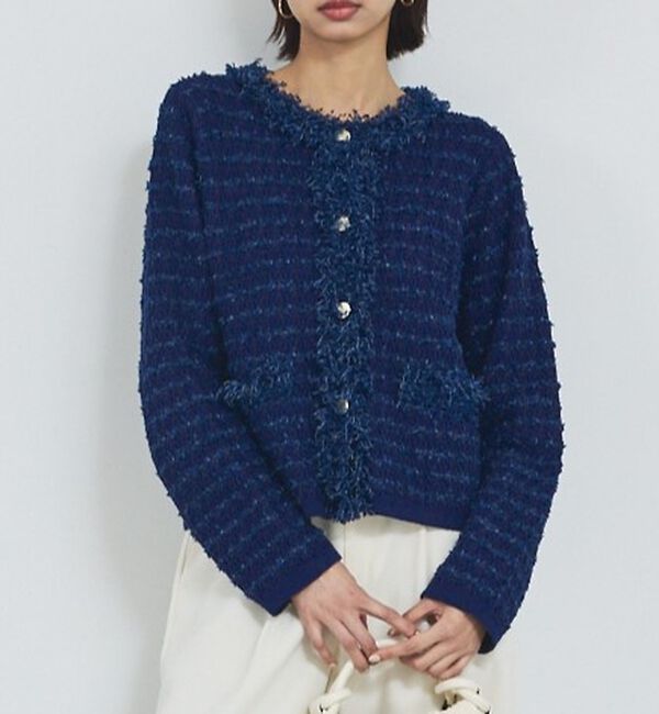 abahouse mavie「ツィードニットジャケット」|カーディガン|ネイビー