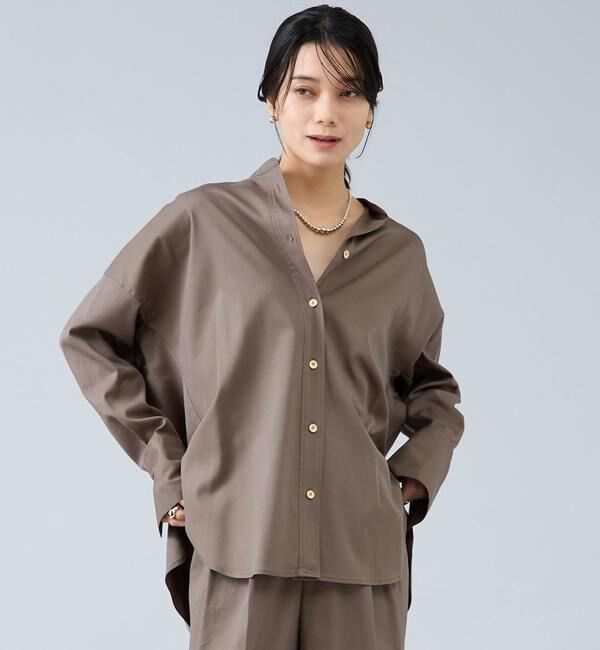Liesse「バンドカラーロングシャツ」|シャツ・ブラウス|カーキ