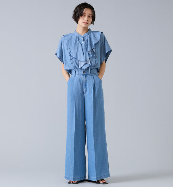 Liesse「シアーデニムフリルブラウス」|シャツ・ブラウス|