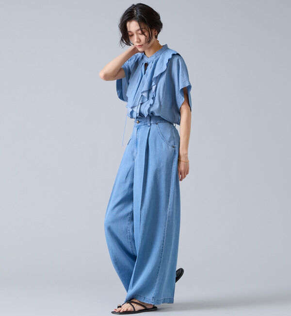 Liesse「シアーデニムフリルブラウス」|シャツ・ブラウス|