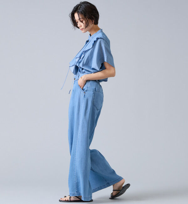 Liesse「シアーデニムフリルブラウス」|シャツ・ブラウス|