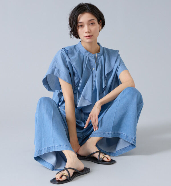 Liesse「シアーデニムフリルブラウス」|シャツ・ブラウス|