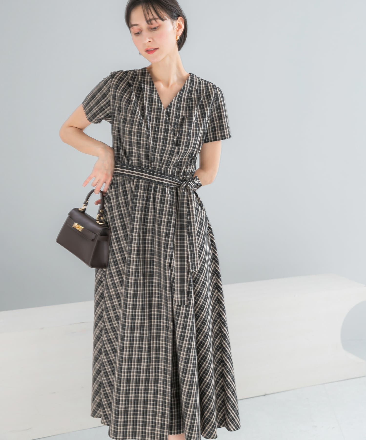 URBAN RESEARCH ROSSO「『WEB限定』チェックカシュクールワンピース」|ワンピース|