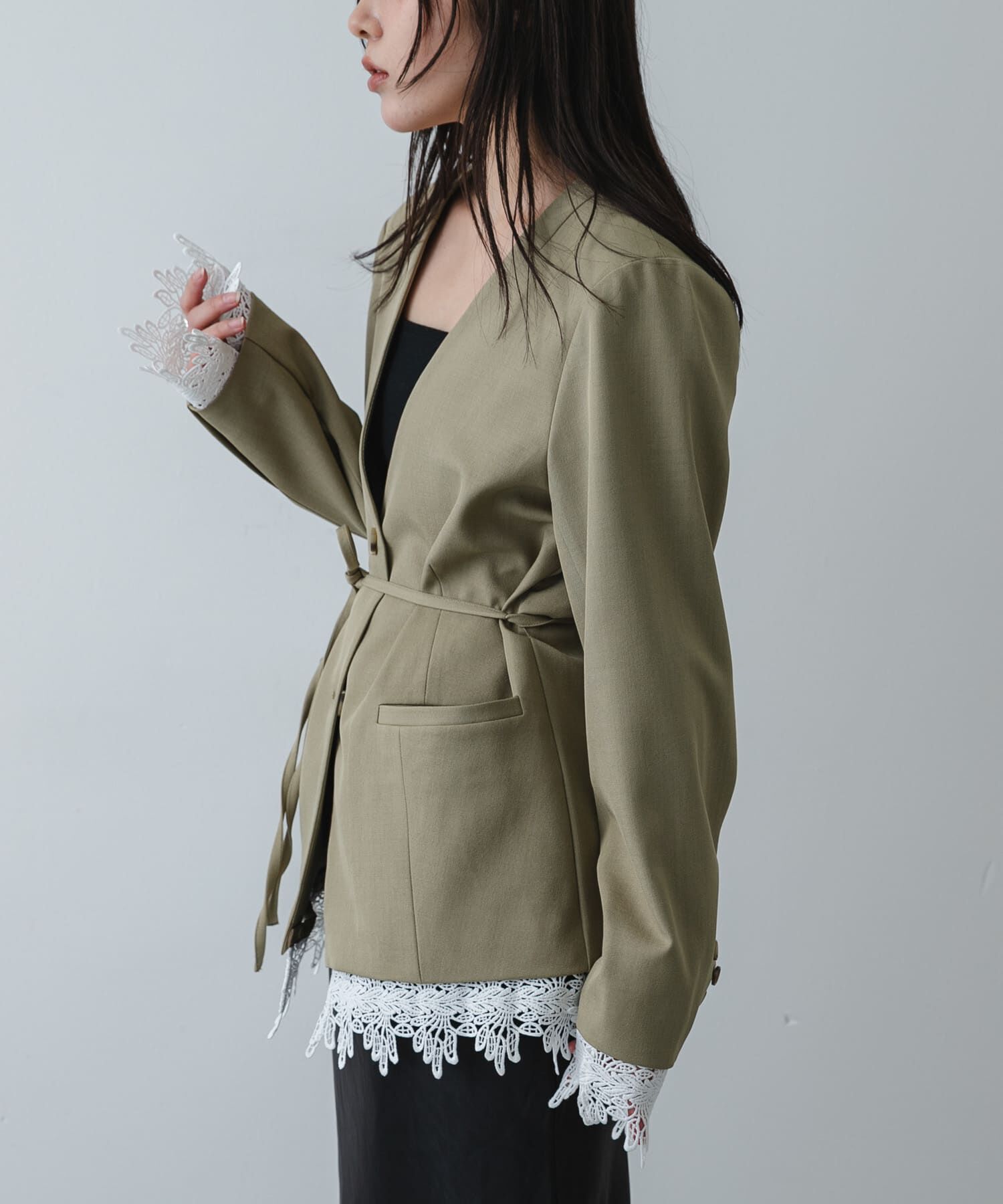 SENSE OF PLACE by URBAN RESEARCH「レースレイヤードノーカラージャケット」|ノーカラージャケット|