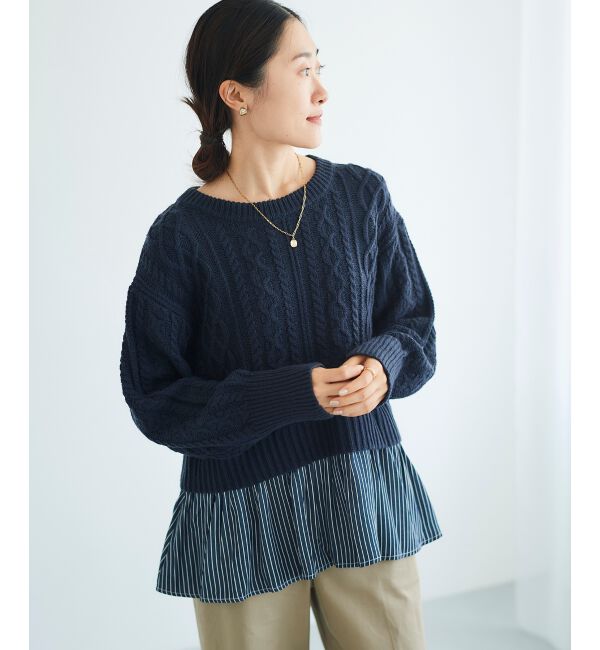  「シャツドッキングケーブルニット」|ニット・セーター|
