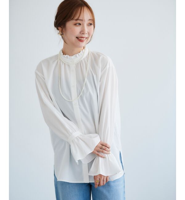  「フリルネック前釦ブラウス」|シャツ・ブラウス|