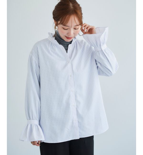  「フリルネック前釦ブラウス」|シャツ・ブラウス|
