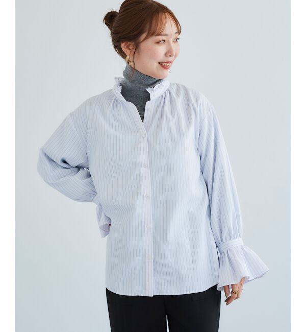  「フリルネック前釦ブラウス」|シャツ・ブラウス|