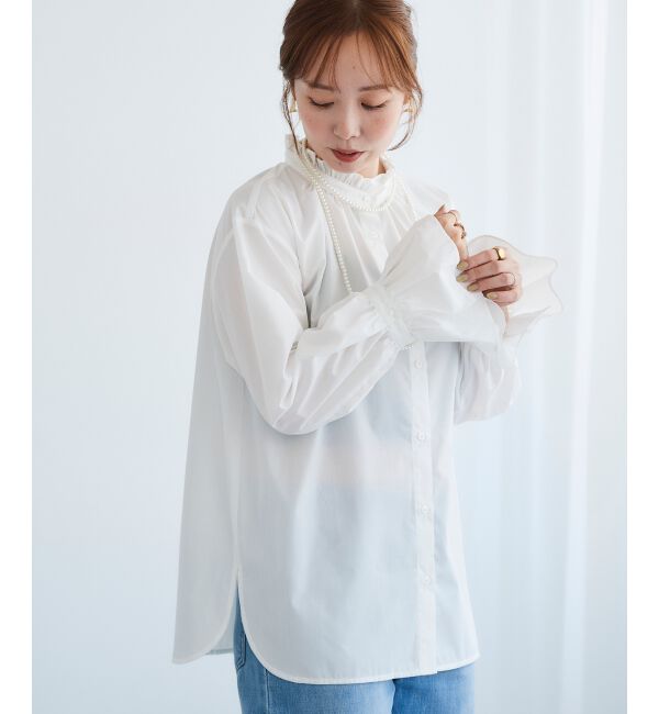  「フリルネック前釦ブラウス」|シャツ・ブラウス|