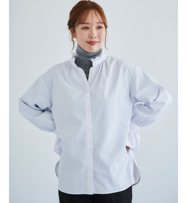  「フリルネック前釦ブラウス」|シャツ・ブラウス|
