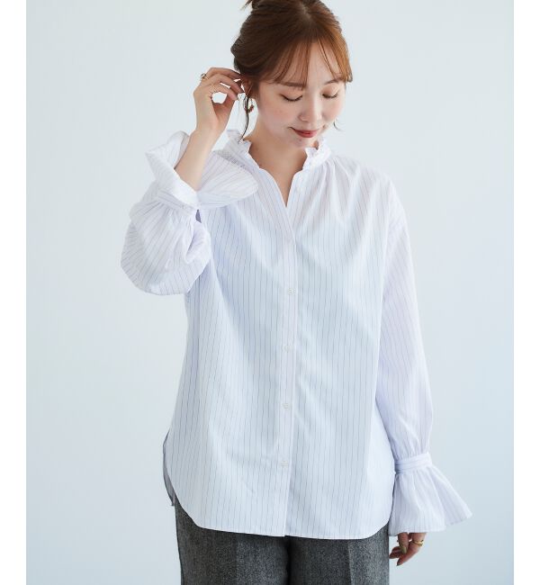  「フリルネック前釦ブラウス」|シャツ・ブラウス|