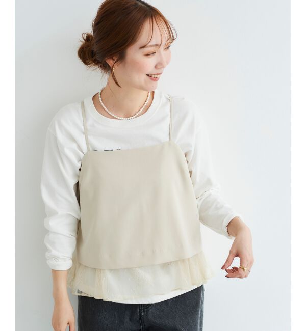 le.coeur blanc「《手洗い可能》レースレイヤードキャミソール」|キャミソール|