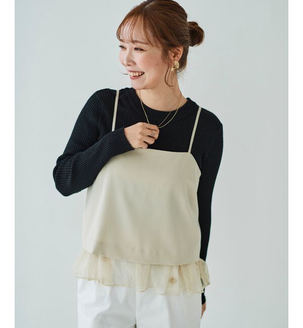 le.coeur blanc「《手洗い可能》レースレイヤードキャミソール」|キャミソール|