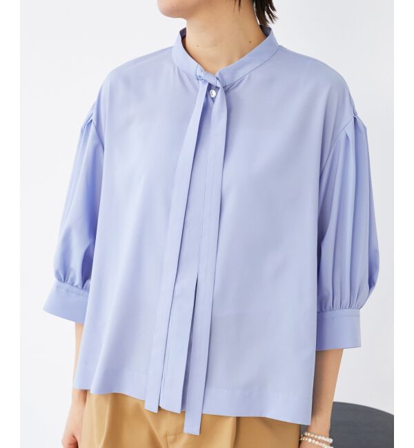  「《手洗い可能》リボンタイブラウス」|シャツ・ブラウス|ブルー