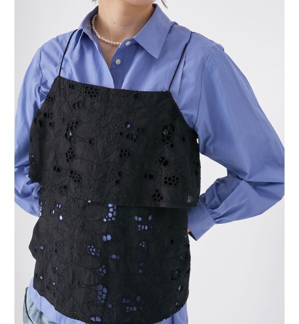  「《手洗い可能》カットワークレースキャミブラウス」|キャミソール|ブラック