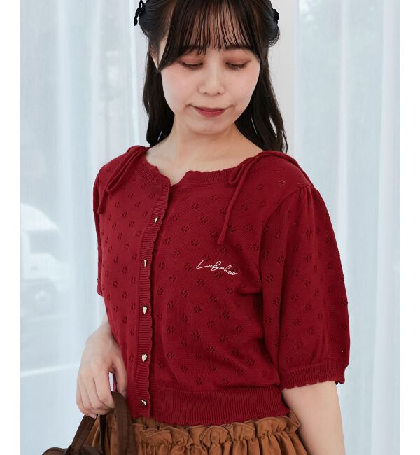  「キャミセットフラワーアイレットクルーカーデ」|カーディガン|