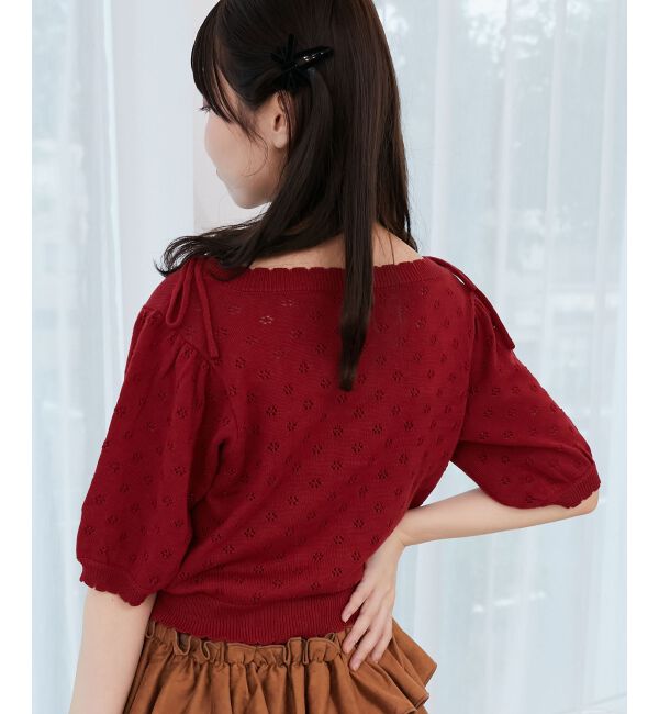  「キャミセットフラワーアイレットクルーカーデ」|カーディガン|