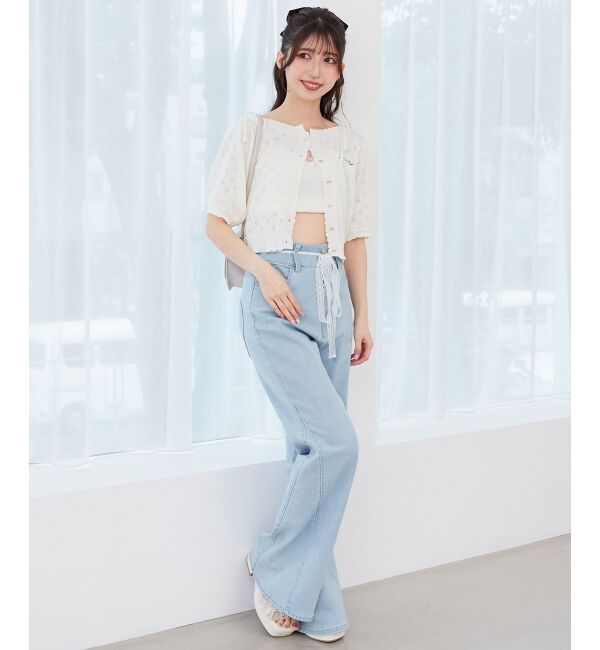  「キャミセットフラワーアイレットクルーカーデ」|カーディガン|