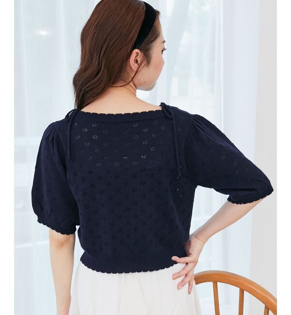  「キャミセットフラワーアイレットクルーカーデ」|カーディガン|