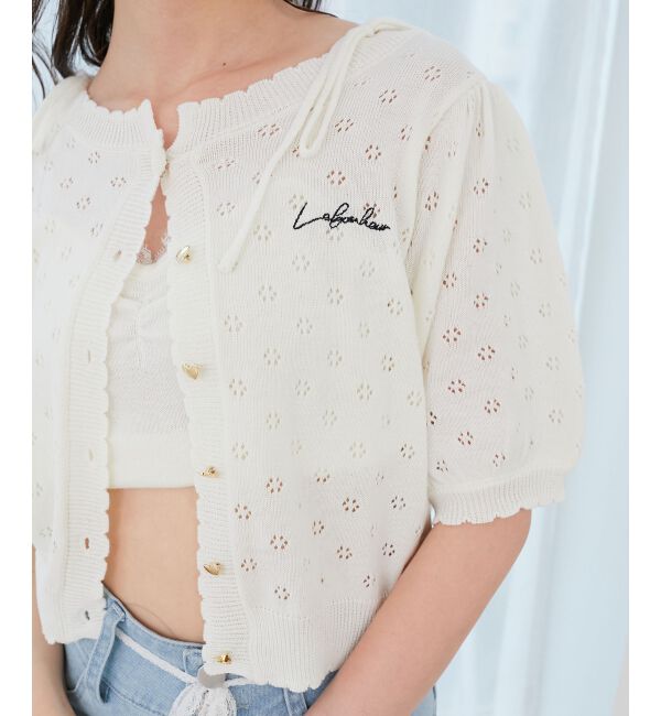  「キャミセットフラワーアイレットクルーカーデ」|カーディガン|