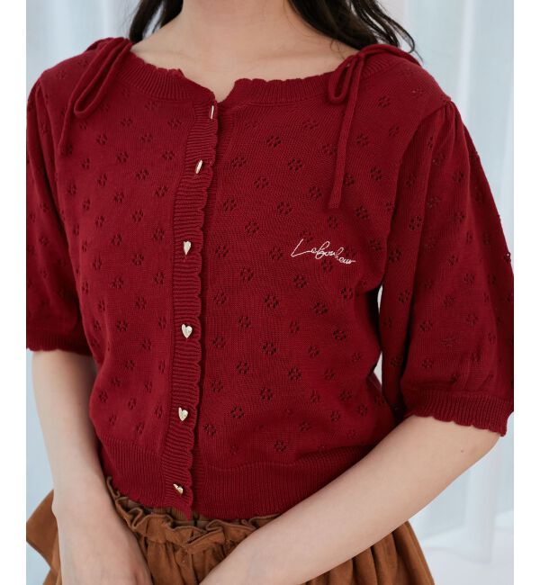  「キャミセットフラワーアイレットクルーカーデ」|カーディガン|レッド