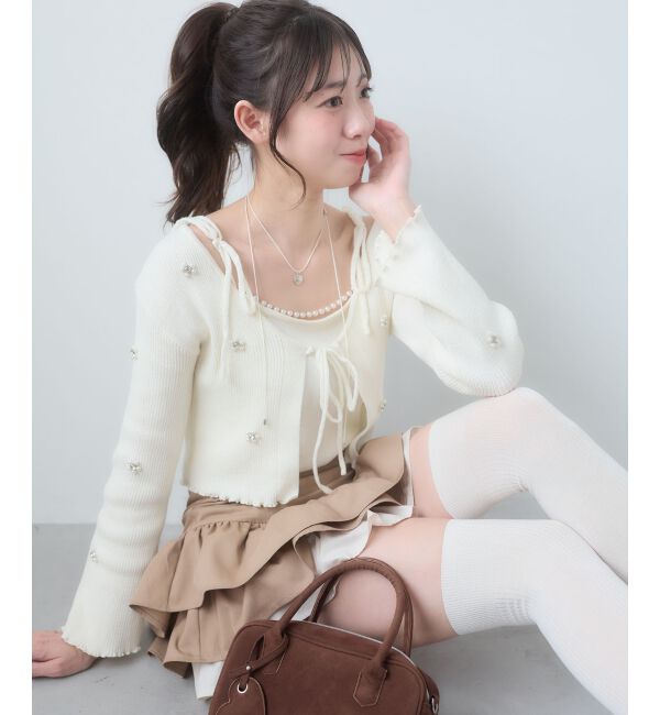  「キャミセットフラワーパールカーディガン」|カーディガン|