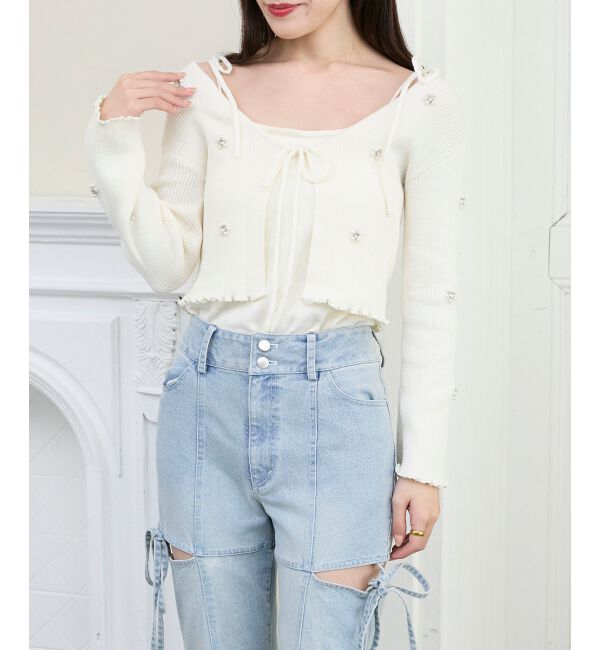  「キャミセットフラワーパールカーディガン」|カーディガン|