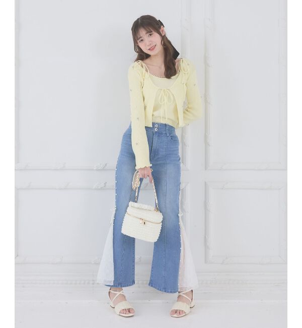  「キャミセットフラワーパールカーディガン」|カーディガン|