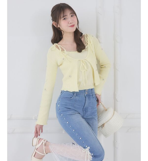  「キャミセットフラワーパールカーディガン」|カーディガン|