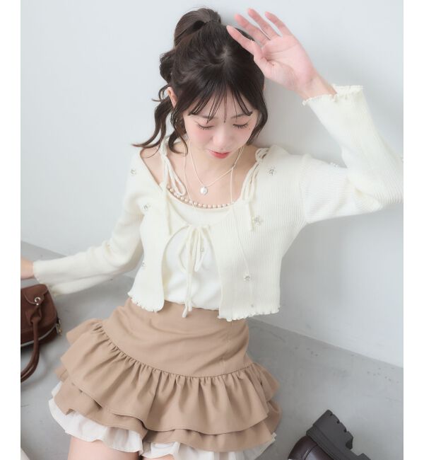  「キャミセットフラワーパールカーディガン」|カーディガン|