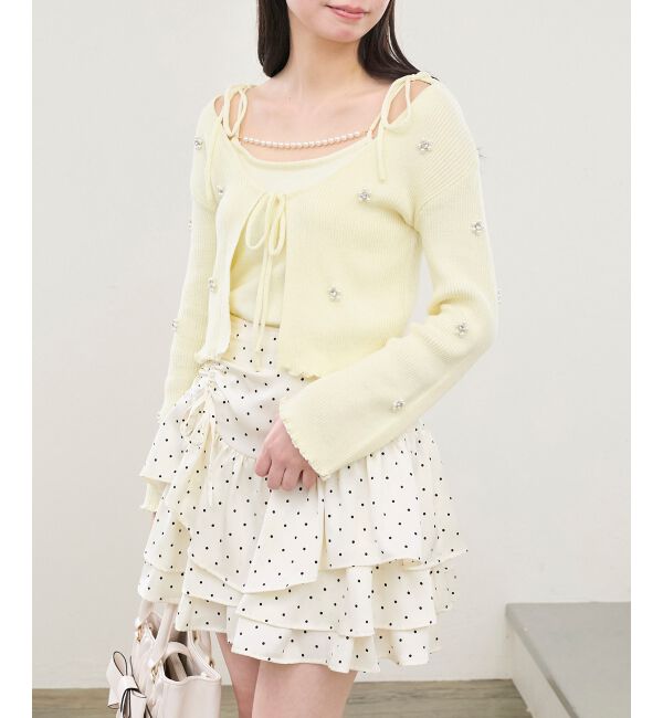  「キャミセットフラワーパールカーディガン」|カーディガン|
