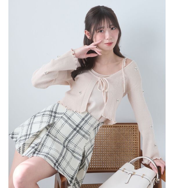  「キャミセットフラワーパールカーディガン」|カーディガン|