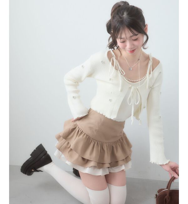  「キャミセットフラワーパールカーディガン」|カーディガン|