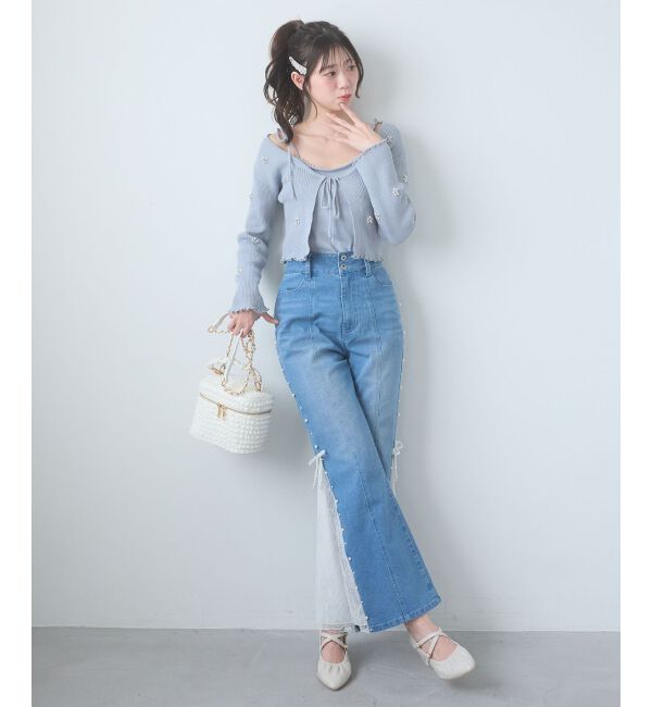  「キャミセットフラワーパールカーディガン」|カーディガン|