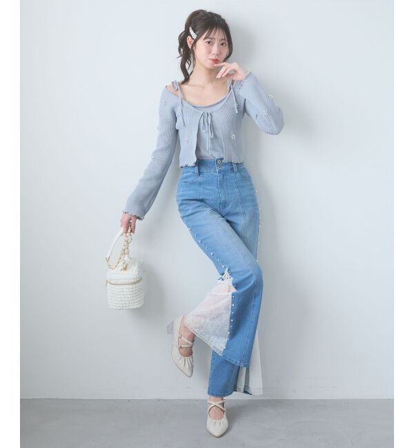  「キャミセットフラワーパールカーディガン」|カーディガン|