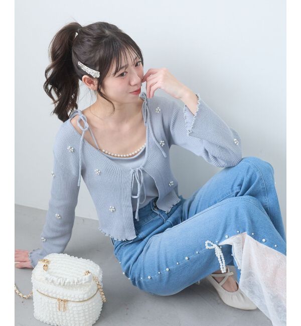  「キャミセットフラワーパールカーディガン」|カーディガン|