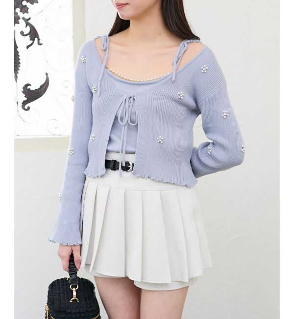  「キャミセットフラワーパールカーディガン」|カーディガン|