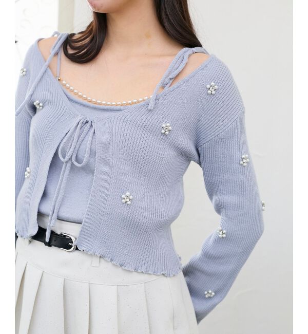  「キャミセットフラワーパールカーディガン」|カーディガン|